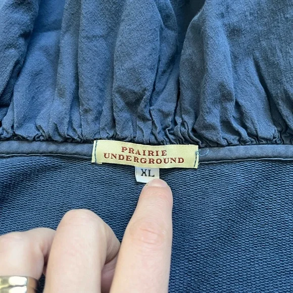 Prairie Underground zip up navy hood tunic organic cotton XL long cloak pockets - Picture 6 of 9